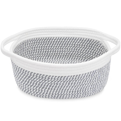 ABenkle Small Basket, 12"x 8" x 5" Cute Small Woven Basket, Rope Room Shelf Storage Basket, Cat Dog Toys Basket Chest Box, Decorative Empty Gift Basket with Handles