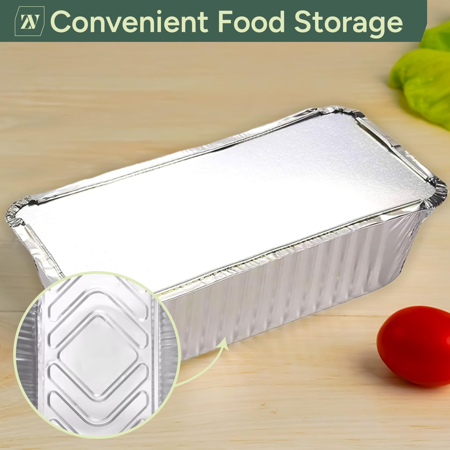 Zuvo 50 Large Aluminium Disposable Reusable Foil Food Container with Lids, 600 milliliters, Silver