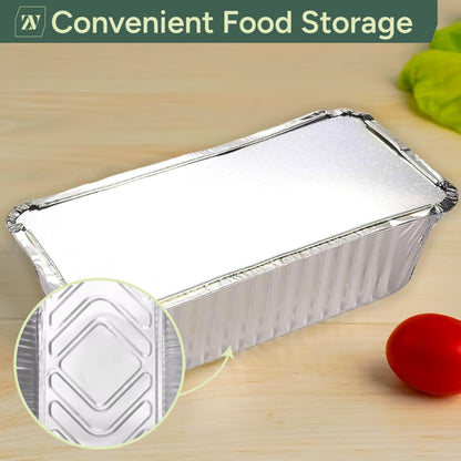 Zuvo 50 Large Aluminium Disposable Reusable Foil Food Container with Lids, 600 milliliters, Silver