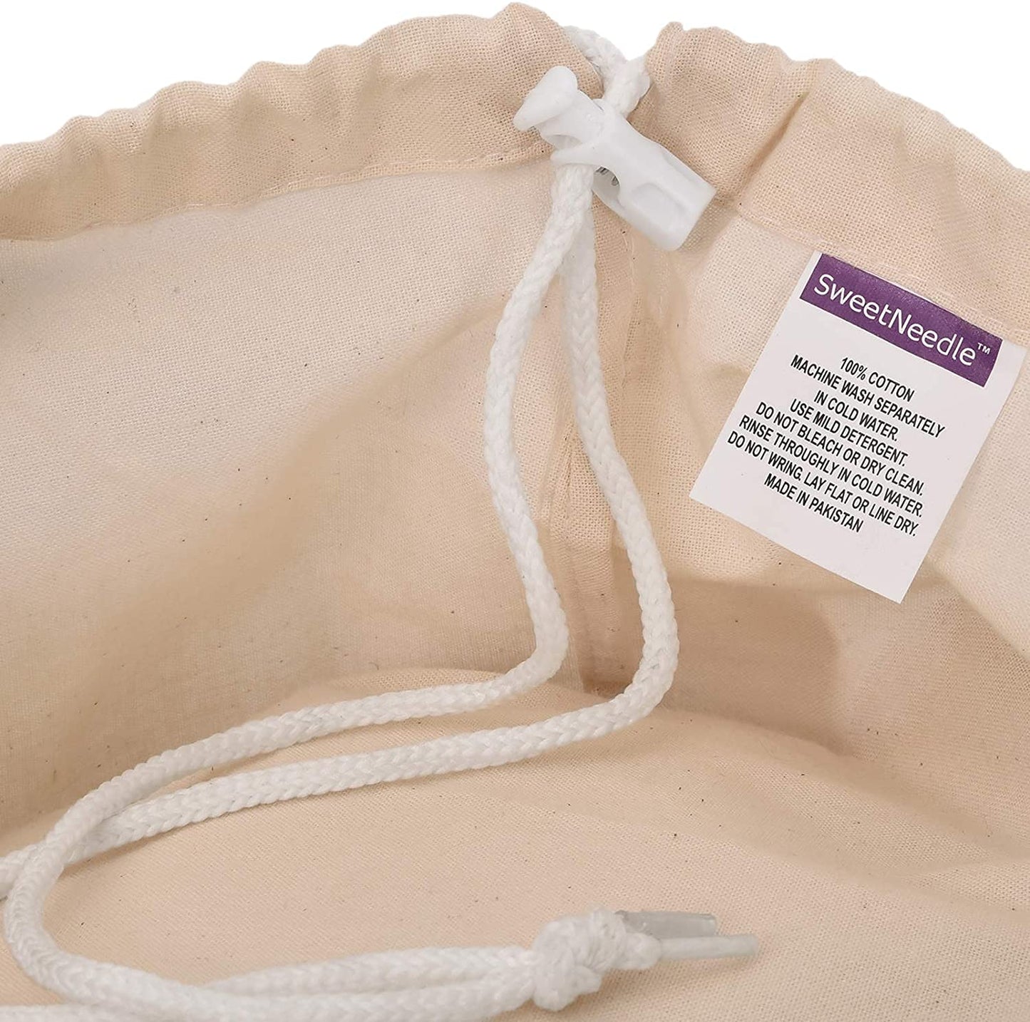 Sweet Needle Pack of 2 Heavy Duty Extra Large Laundry Storage Shopping Bags, 71x91 CM (28x36 IN) 75L - 100% Cotton, Highly durable, Draw-cord with cord-lock, Machine Wash and reusable Travel Bag
