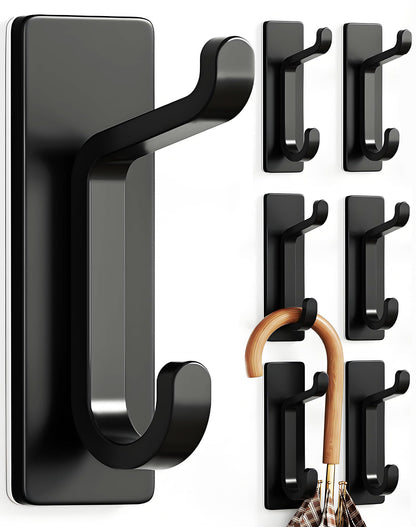 pickpiff Wall Hooks for Coat and Towel: 13LB Strong Adhesive Door Hanger Stick on, Black 6 Pack