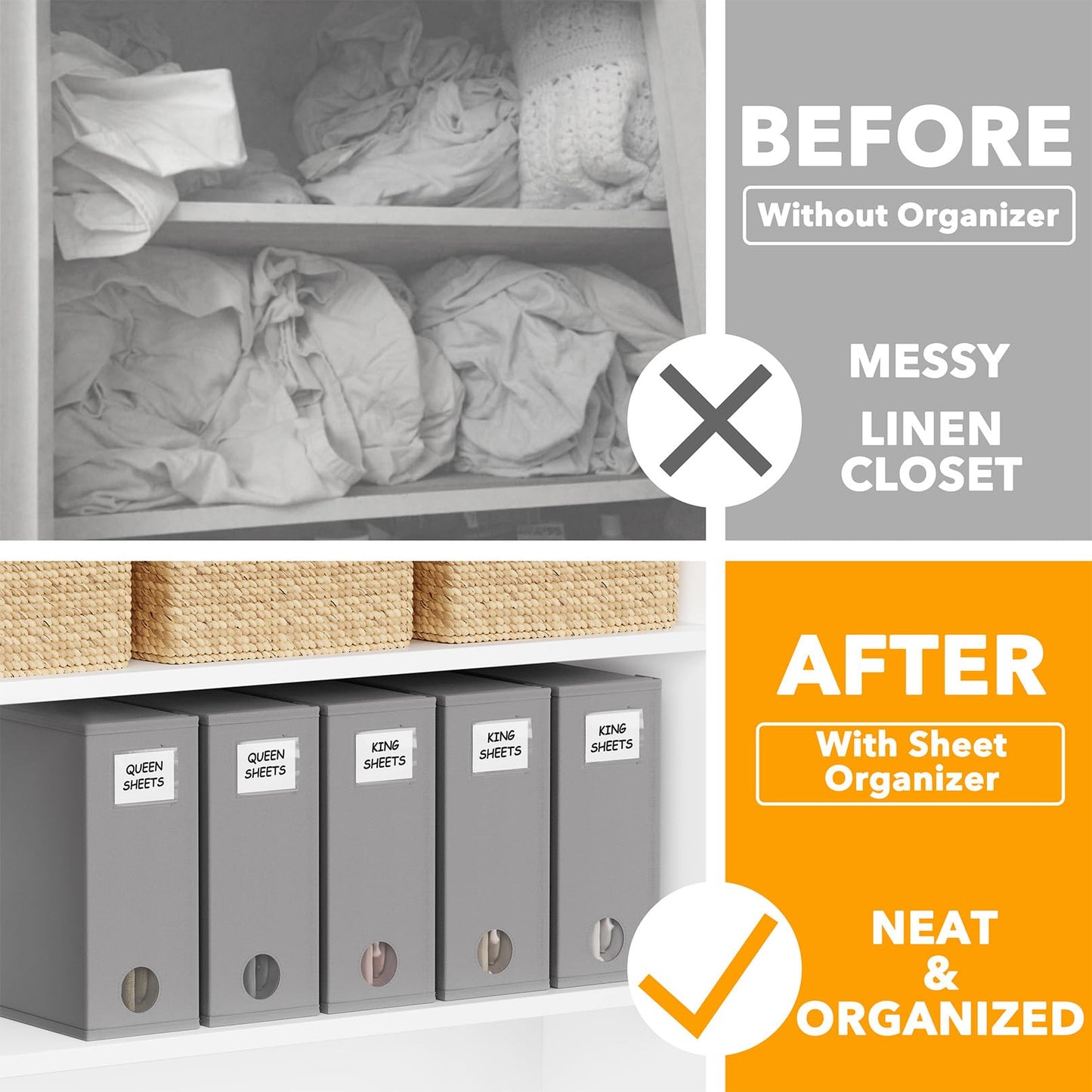 SpaceAid 5 Pack Bed Sheet Organizers and Storage, Foldable Sheet Organizer for Linen Closet, Sheets Set Folder Keeper with Window XL (Queen & King Size) Organizing Bedding Container, Gray