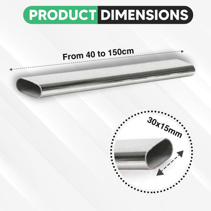 Oval Wardrobe Rail Polished Chrome Hanger Pole Closet, Hanging Rails and Fittings for Clothes (500mm (0.5m) ~19.7″)