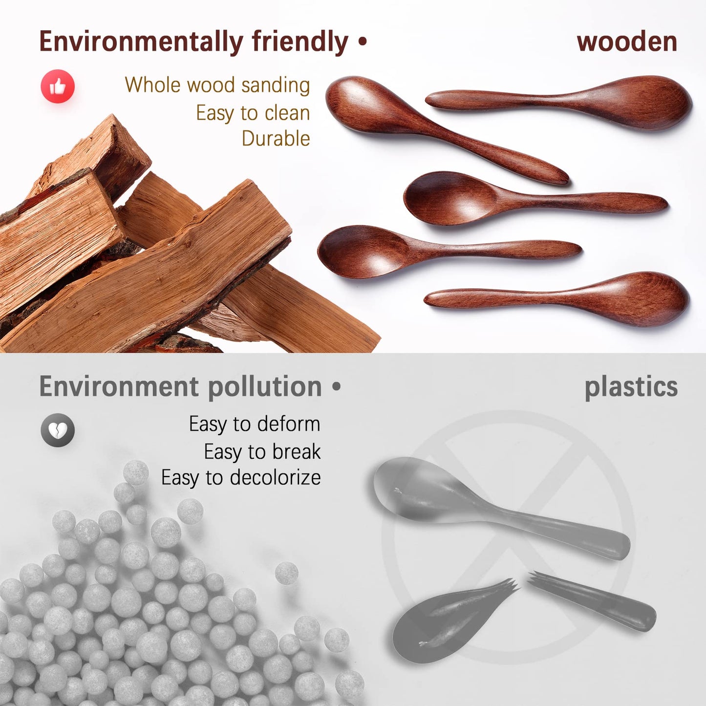 Hefild 7 PCS 5.78 Inch Small Wooden Spoons and 6 PCS 6.7 Inch Small Wooden Spoons for Soup