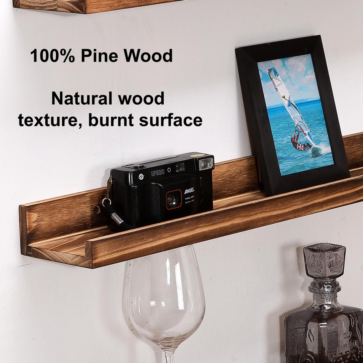 AZSKY 24 Inch Floating Shelves Set of 3 - Rustic Wood Picture Ledge Shelf for Home Storage Decor - Nursery Book Shelves, Wall Mounted Kids Bookshelf for Living Room, Bedroom, Photos & Vinyl Records