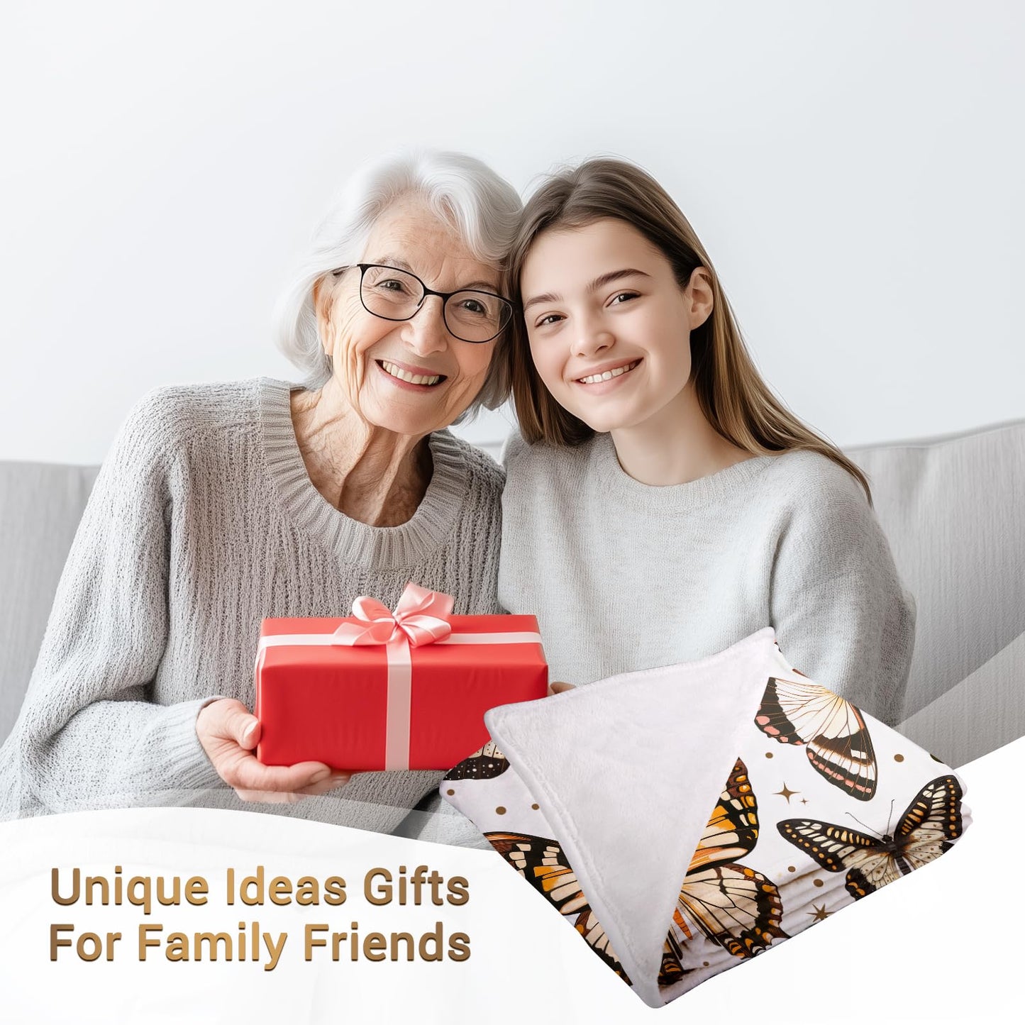 Jekeno Butterfly Gifts Blanket for Women Girls Mom Birthday Mother's Day Christmas Print Butterflies Present Decor Home Bedroom Living Room Sofa Couch Soft Cozy Plush Throw for Kids Teen Adult 50"x60"