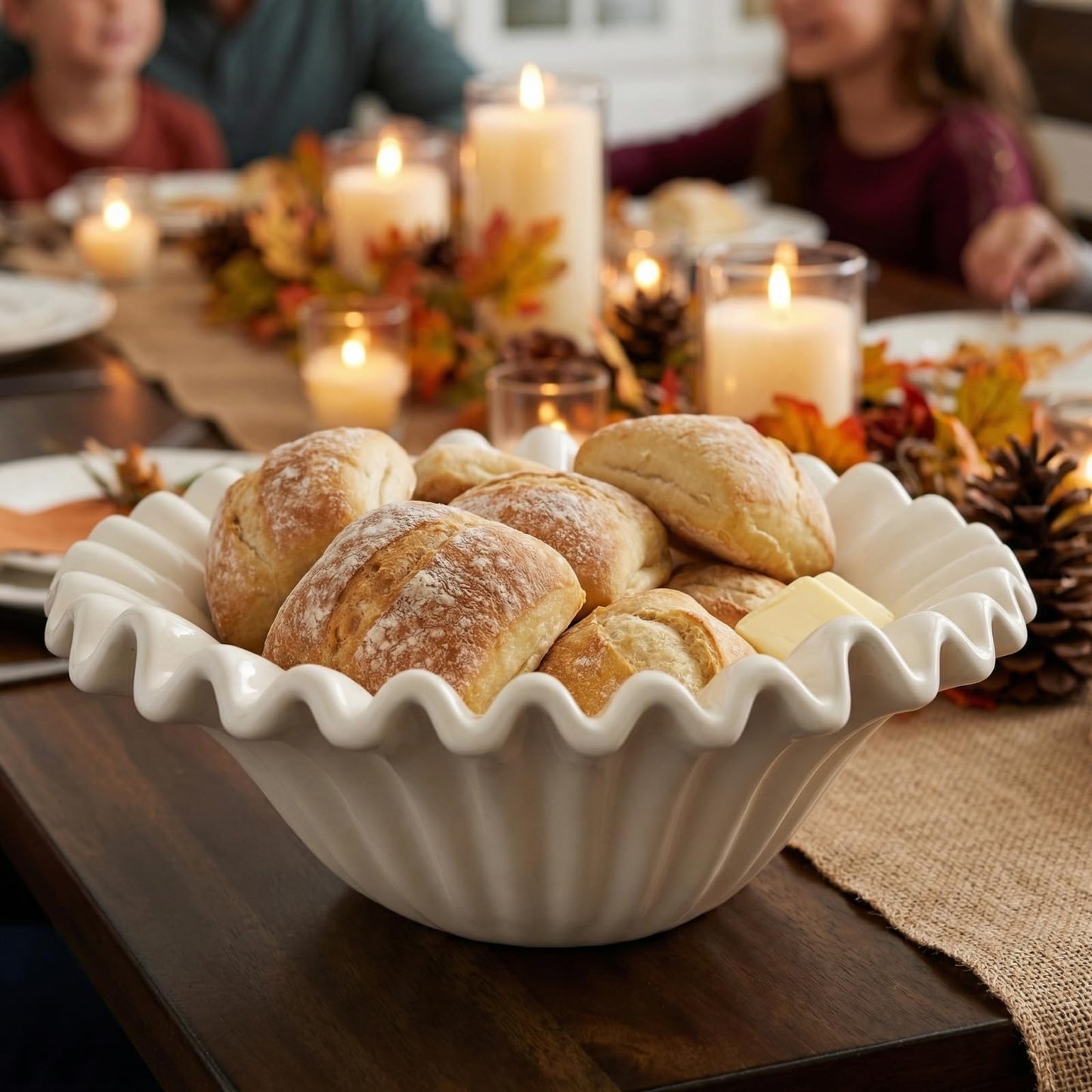 Prygew Large Decorative Bowl, 10 Inch White Ceramic Fruit Bowl for Kitchen Counter, Modern Scalloped Ruffle Key Bowl Decor for Jewelry, Entryway, Dining, Coffee Table