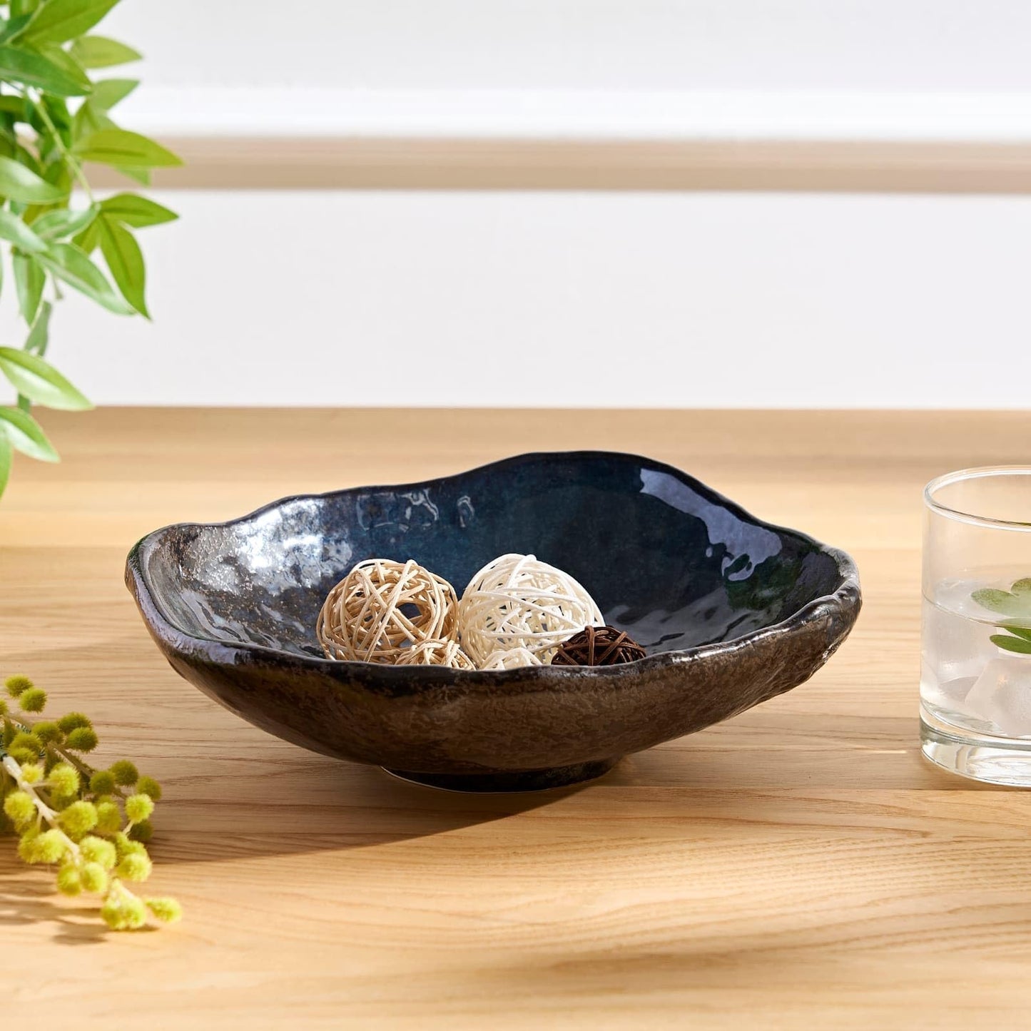 VOMANA Ceramic Decorative Dish, Irregular-Edge Stoneware Centerpiece Dish for Coffee Garden Home Entryway Table, Key Bowl, Fruit Bowl, Handcrafted Gift Decor (10 inch Dark Blue)