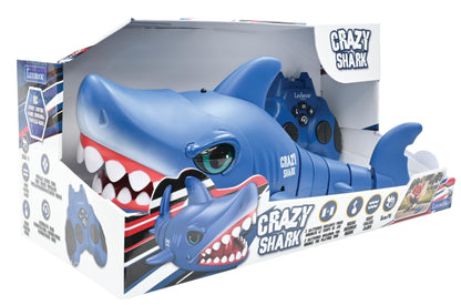 LEXIBOOK - Crazy Shark - Remote Control Shark, Up to 5 km/h (3mph), Automatic hunt and dance modes, programmable, Music effects, Blue, SHARK01