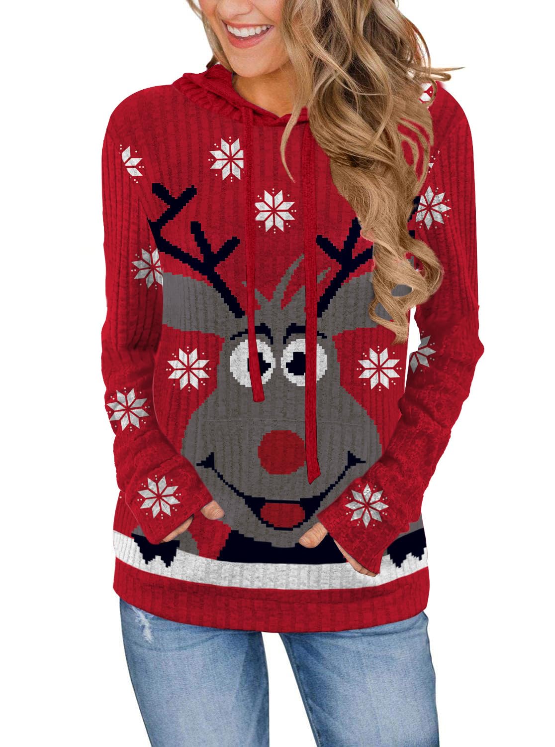 Ugly Christmas Sweater Women Blouses 2025 Long Sleeve Shirts Womens Early Fall Fashion Clothing School Outfits Boho Tops Cowboy Chic Trendy Hoodies Sweatshirt Rudy X-L