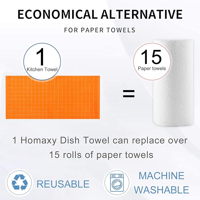 Homaxy 100% Cotton Terry Kitchen Towels, Checkered Designed, Soft and Super
