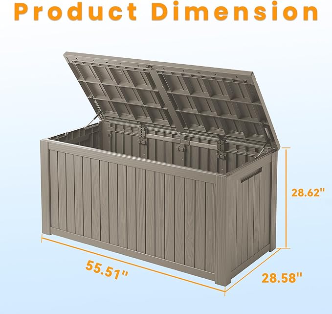 200 Gallon Resin Deck Box, Lockable Patio Outdoor Storage Box for Furniture, Garden Tools and Tools Storage, Waterproof Outside Storage Boxes - Grey