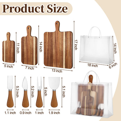 Acellegic 8 Pcs Cheese Prizes Acacia Wood Cutting Boards Gift Set Bridal Baby Shower with Cheese Knives Set PVC Bag Wooden Square Board for Bridal Baby Shower Housewarming Christmas