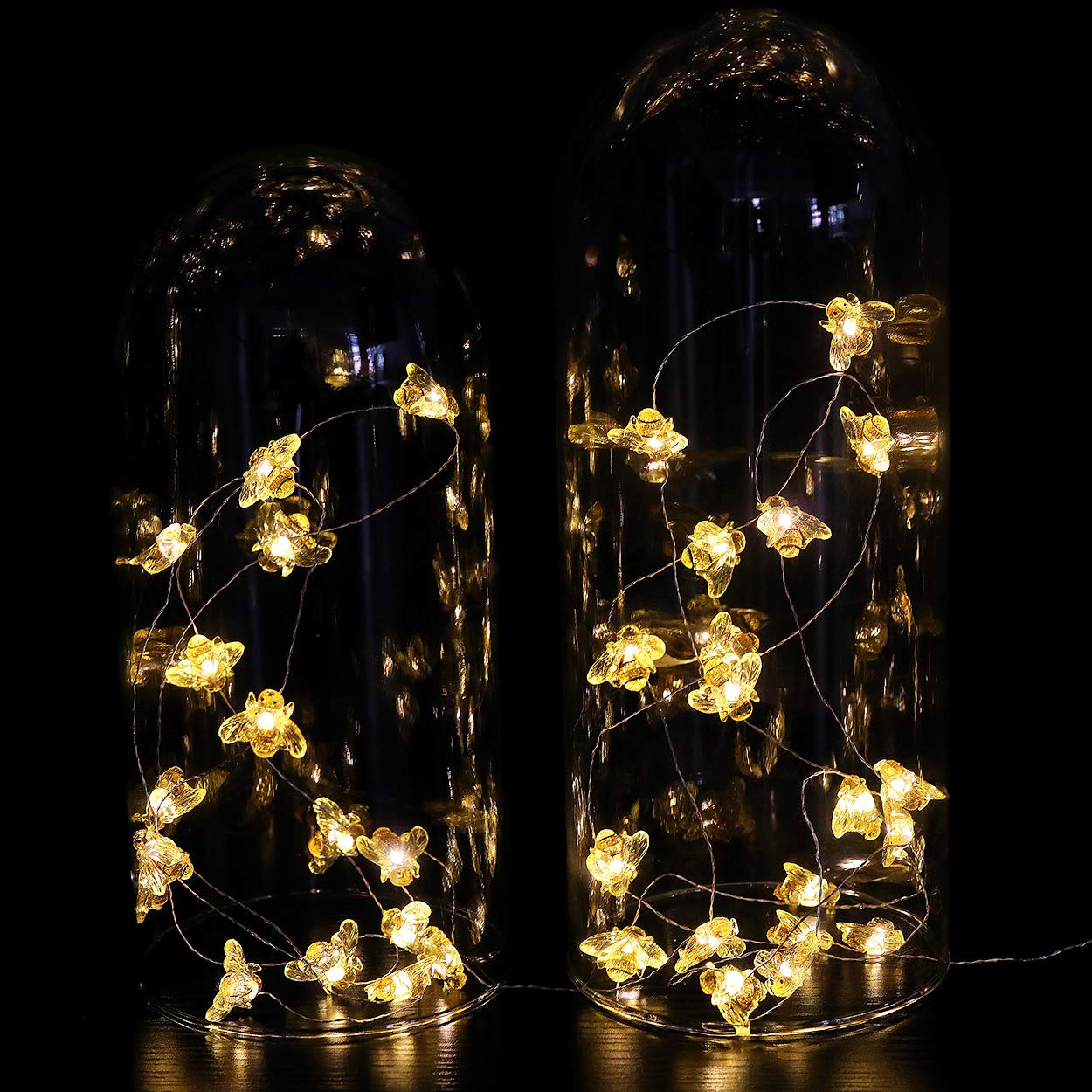 WSgift Honeybee Decorative String Lights 18.7 Ft 40 LED USB Interface Copper Wire Bee Fairy Lights for Various Decoration Projects (Warm White Remote Control with Timer)