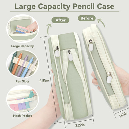 52 PCS Aesthetic School Supplies with Cute Pencil Case, Stationery Essentials with Pens Pencils and Pastel Highlighters Set,College Back to School Supplies for Teen Girls,Pastel Office Supplies-Green