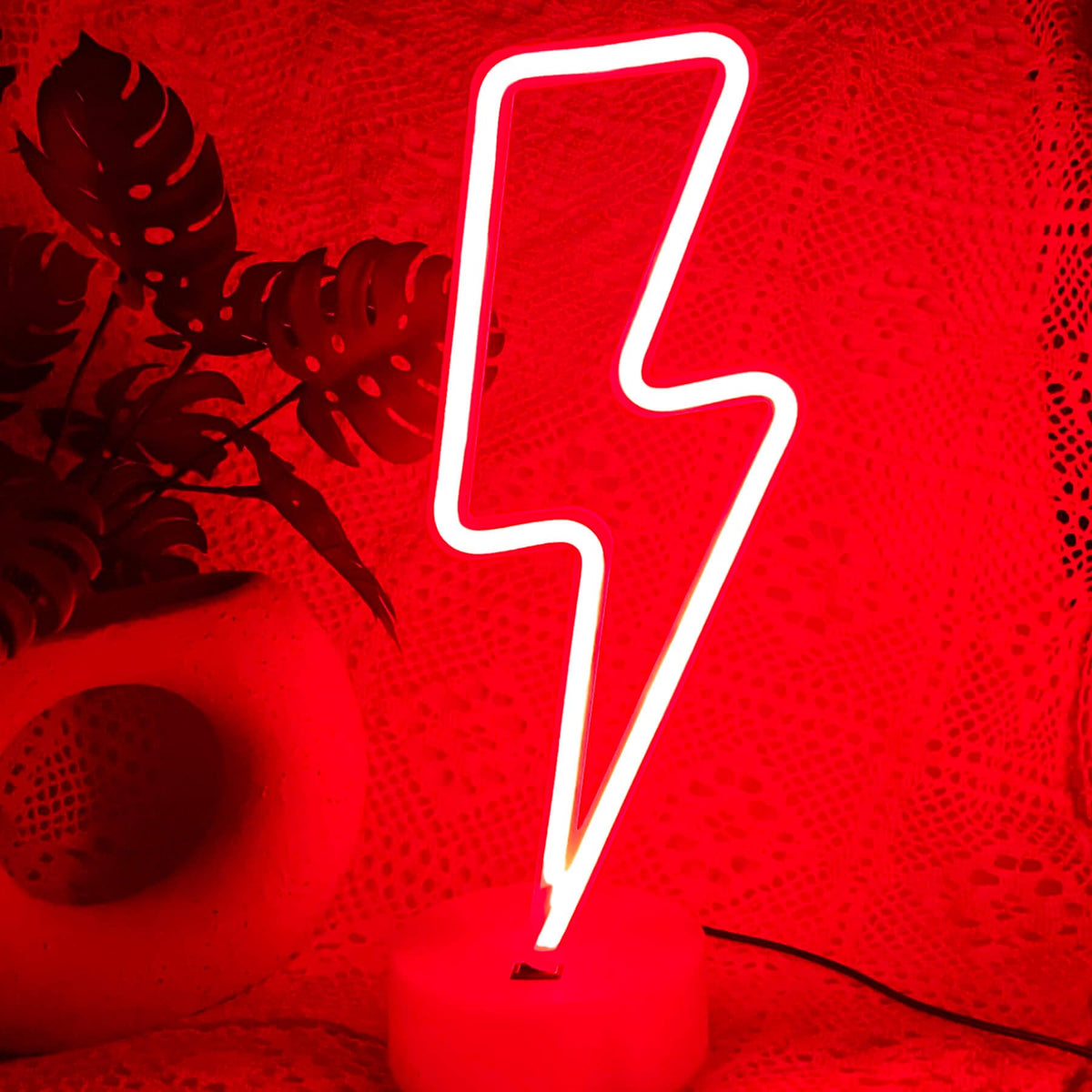 VIFULIN Lightning Bolt Neon Signs Red Lightning Neon Sign Light for Bedroom, USB/Battery Operated Thunder Lamp Neon Sign, Stand Lightning Shape LED Sign Decor for Shelf Desk Table Game Room Man Cave