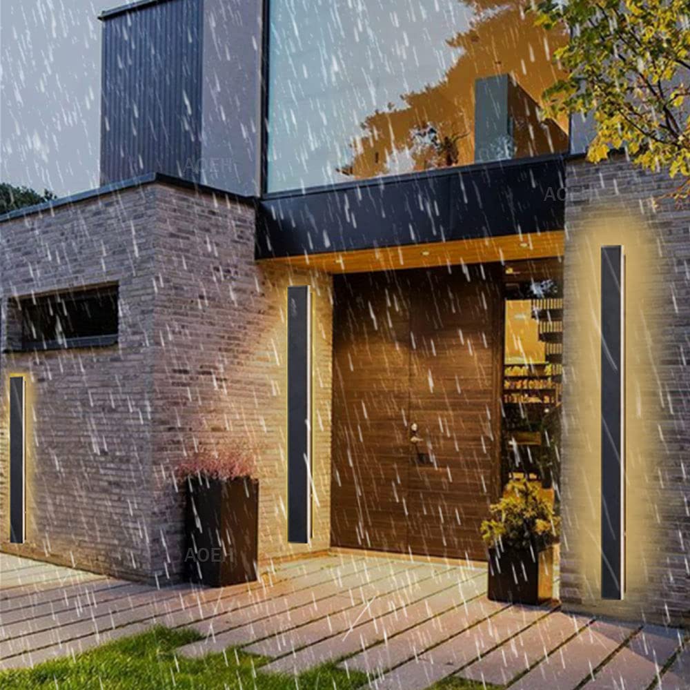 Outdoor Wall Lights LED Black Long Wall Sconce Ip65 Waterproof Outside Lights Rectangular Wall Lighting 3000k 20W Aluminum Exterior/Indoor Wall Light For Garden Villa Porch Terraces Garage,60cm*1