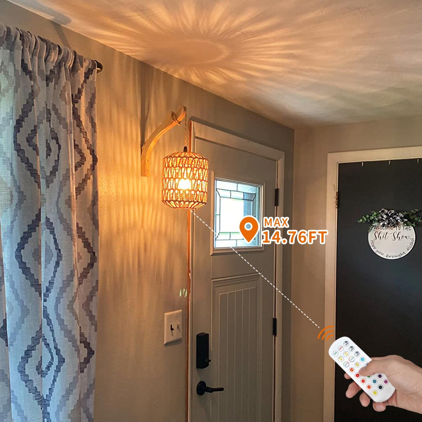 Frideko Boho Rechargeable Wall Sconces Set of Two with Remote, RGB 15 Colors Dimmable Battery Operated Wall Light, Indoor Wireless Wall Lamp with 3 Timer, Farmhouse Rattan Wall Lighting for Bedroom