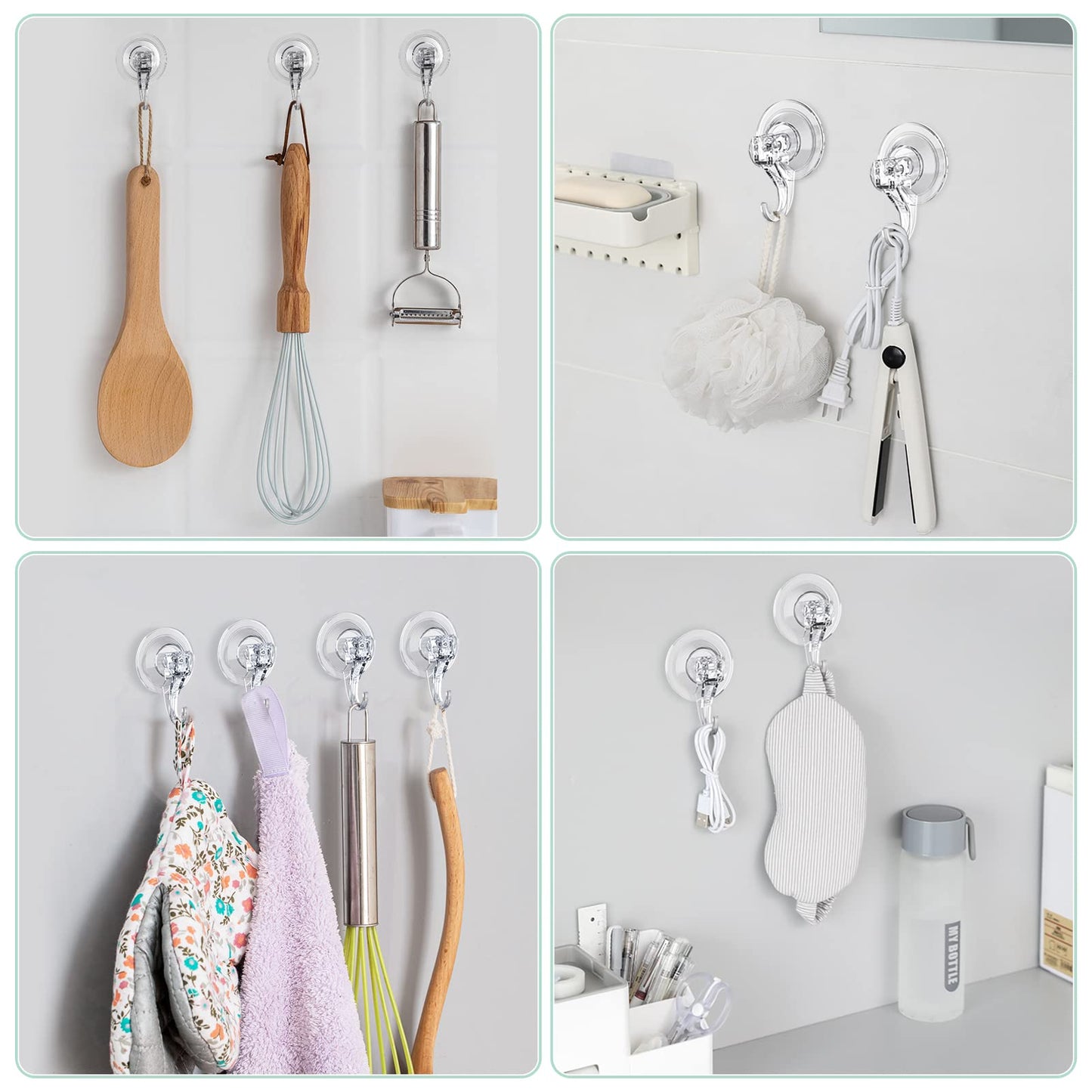 VIS'V Wreath Hanger, Large Suction Cup Wreath Hooks, Heavy Duty, 22 LB Capacity, Removable and Reusable, Clear, 4 Pcs