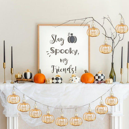 YiYa 12 Pcs Fall Pumpkin Ornaments Glass Pumpkin Hanging Ornaments for Tree Thanksgiving Tree Ornament Set for Autumn Thanksgiving Halloween Xmas Home Decoration