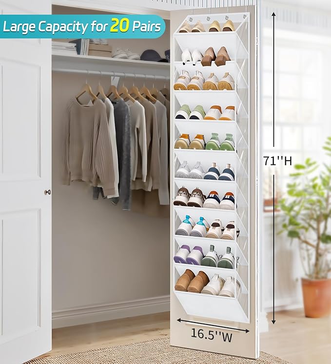 AOODA 10 Tier Clear Over the Door Shoe Organizer Storage, Deep Pockets Large