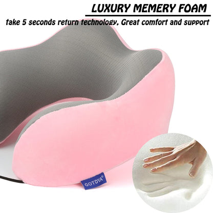 Travel Pillow,Travel Neck Pillows for Sleeping,100% Pure Memory Foam Soft Comfort & Support Pillow for Airplane/Car/Office&Home Rest Use-Pink