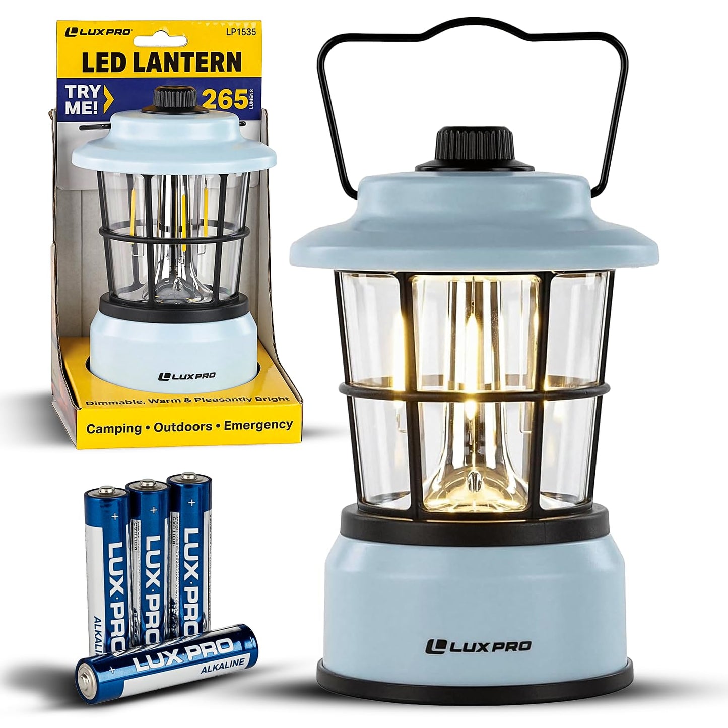 LUXPRO Retro LED Lantern - Battery-Powered Emergency Lantern - Water Resistant - Bright LED Lamp for Indoor & Outdoor Use - Use for Tents, Hiking or Hurricane Prep (Blue, Pack of 1)