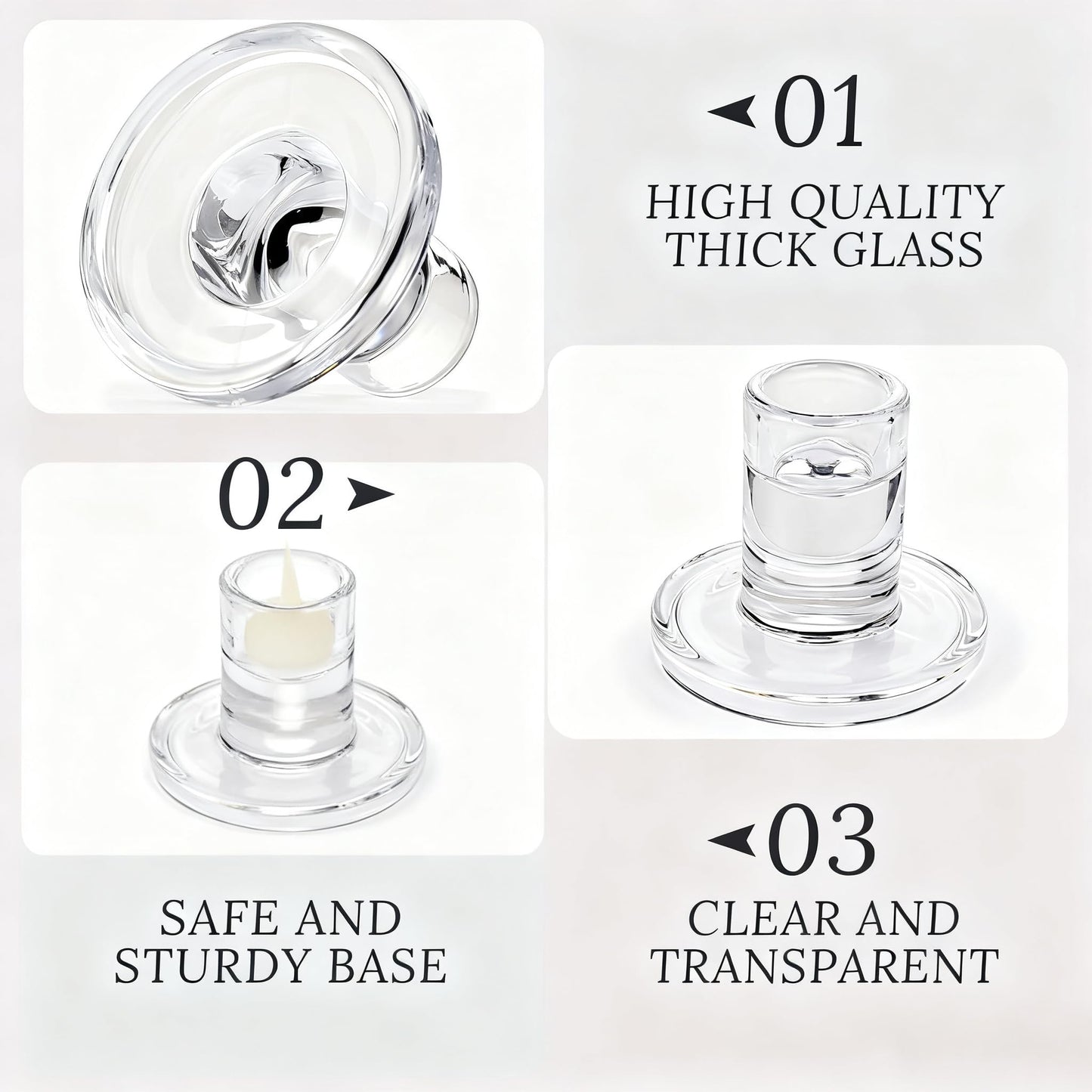 24 Pack Clear Glass Taper Candle Holders, 2.5 Inch Small Candlestick Stands for for Candle Sticks Christmas Party Living Room Dinner Advent Decoration (24)