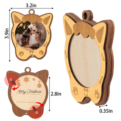 Creawoo Cat Picture Ornament 2025 Christmas Cat Photo Frame, Wooden Christmas Tree Decoration, Meow Xmas Ornament, Personalized Gift Holiday Hanging Pet Keepsake with Fish Dangle