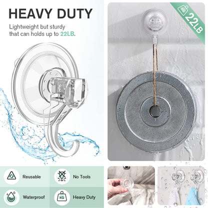VIS'V Wreath Hanger, Large Suction Cup Wreath Hooks, Heavy Duty, 22 LB Capacity, Removable and Reusable, Clear, 4 Pcs