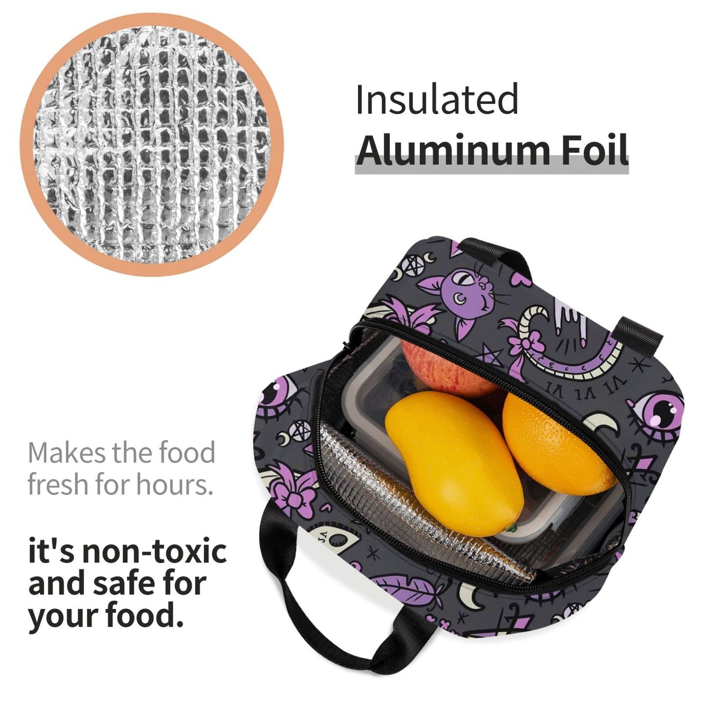 Funacola Magic Goth Spooky Gray Purple Black Lunch Box Reusable Halloween Lunch Bag Witch Insulated Meal Bags Food Container For Boys Girls Men Women Kids School Work Travel Picnic