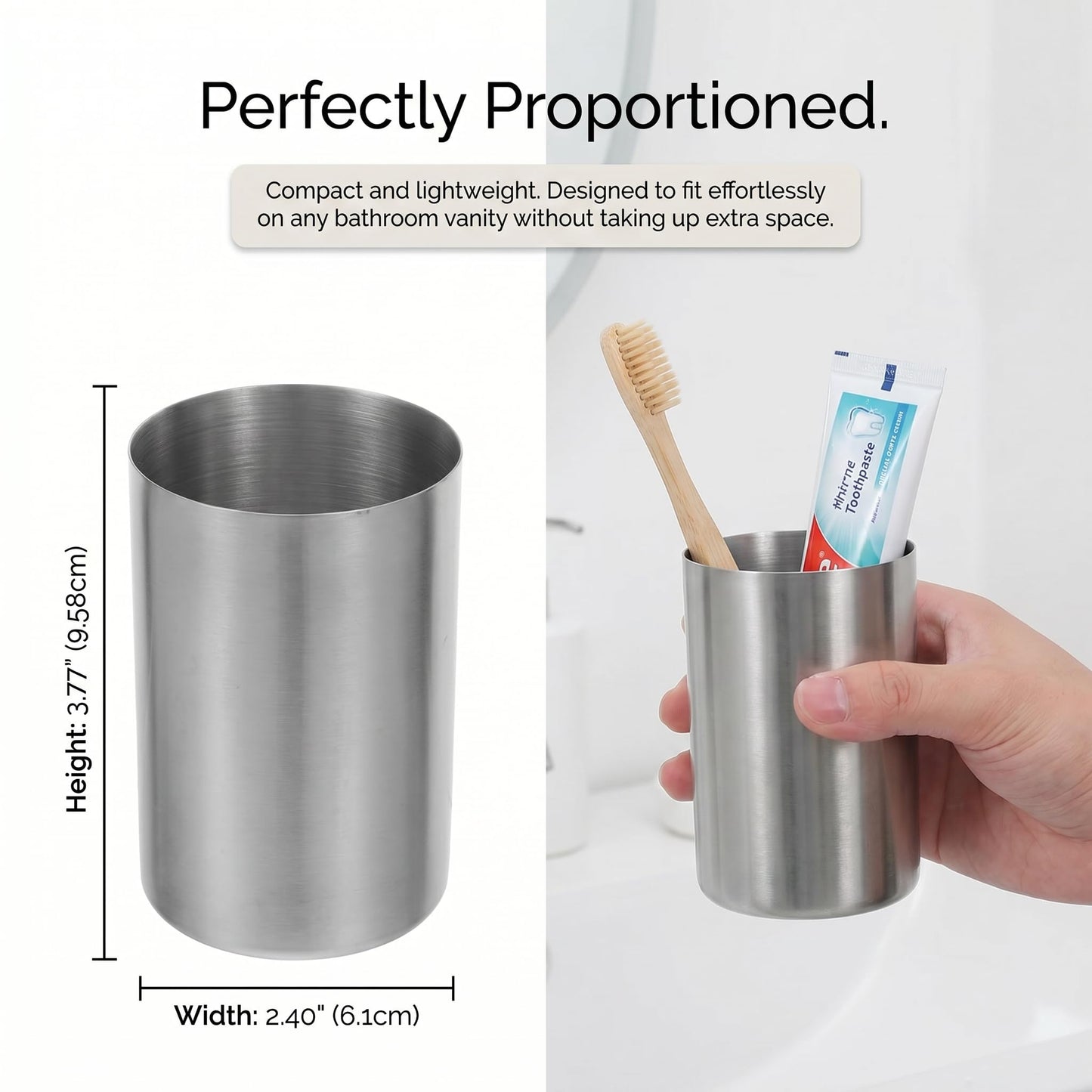 Veemoon Stainless Steel Bathroom Cup, Silver Metal Toothbrush Cup Unbreakable Water Drinking Mug Toothbrush Holder Jar Reusable Beverage Mug Brushed Nickel Tumbler Rustic Beer Container for Men Women
