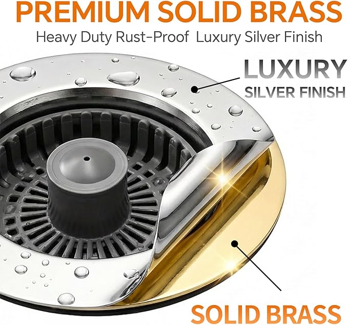 Solid Brass Body 3-in-1 Kitchen Sink Drain Strainer & Stopper, Heavy Duty Pop