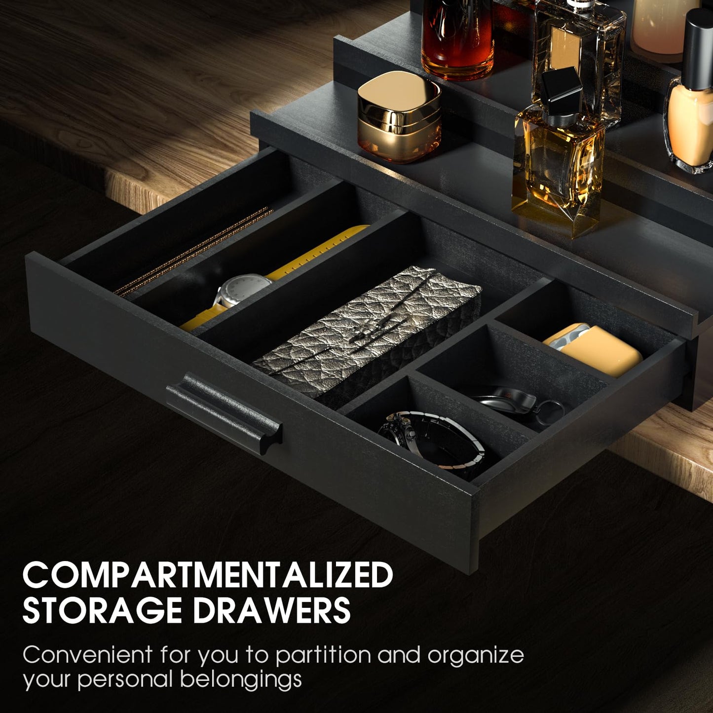 Sephyroth Cologne Organizer for Men 4 Tier of Elevated Cologne Display Shelf with Drawer Storage Perfume Organization and Storage Display Risers,Great Gift for Man(4Tier-Black)