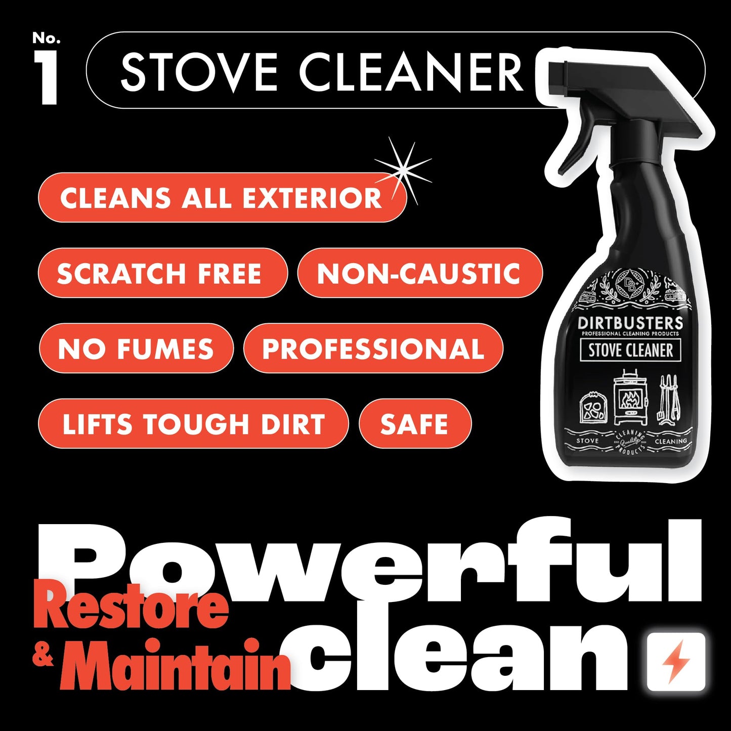 Dirtbusters Stove Cleaning Care Kit, With Exterior Spray, Glass Cleaner Paste & Stove Polish, Clean, Protect & Restore Log Burners & Grates