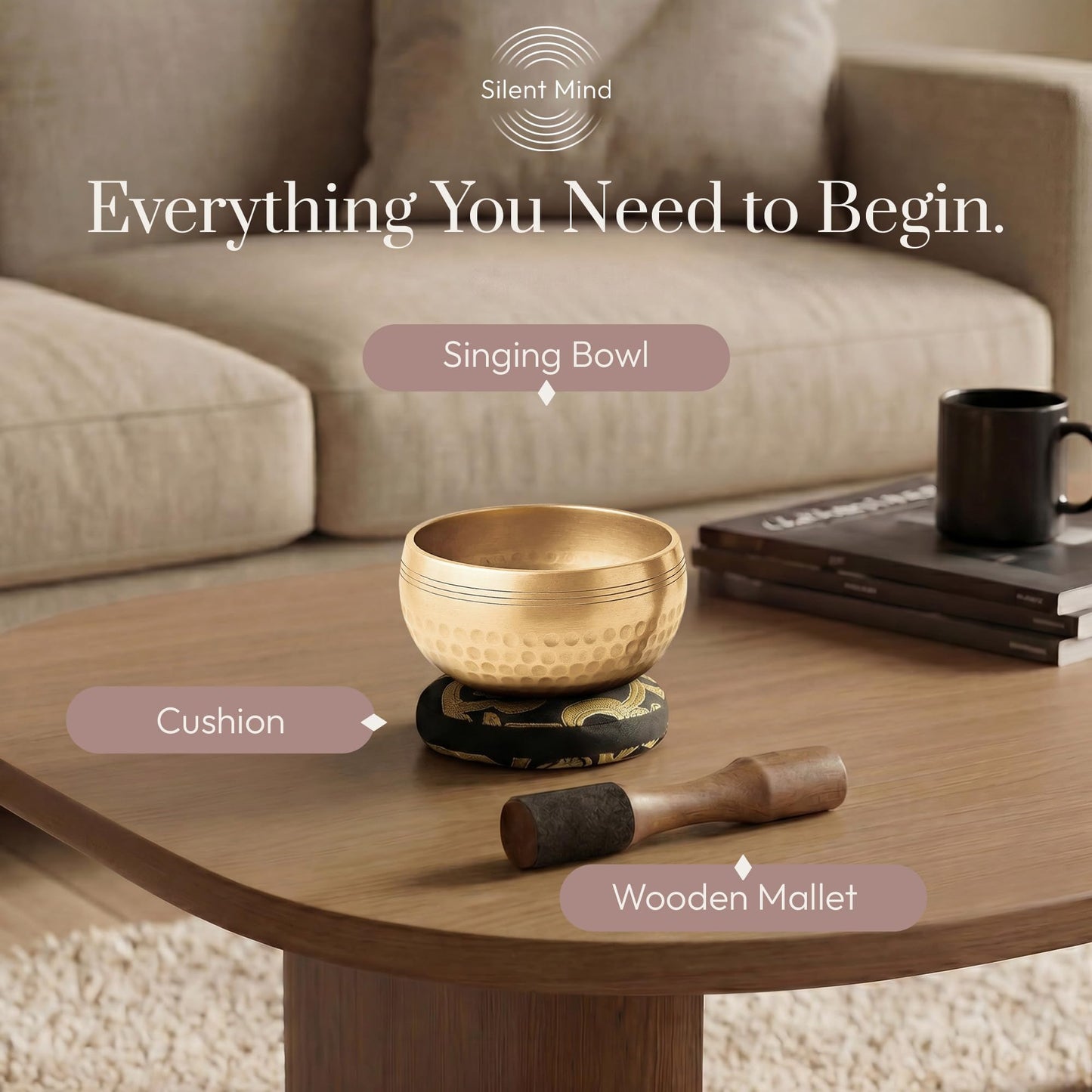 Silent Mind Tibetan Singing Bowl Set – Easy to Play & Beginner Friendly Meditation Bowl with Cushion & Mallet | Stress Relief & Mindfulness | Gift-Ready