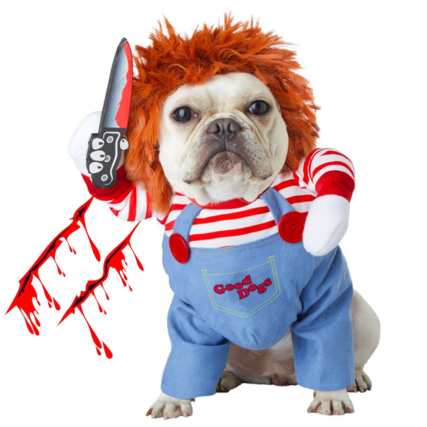 Pet Deadly Doll Chucky Costume, Funny Halloween Cute Dog Clothes Party Cosplay for Small, Medium, Large Dogs, Cats & Puppies, Scary Spooky Kitty Apparel