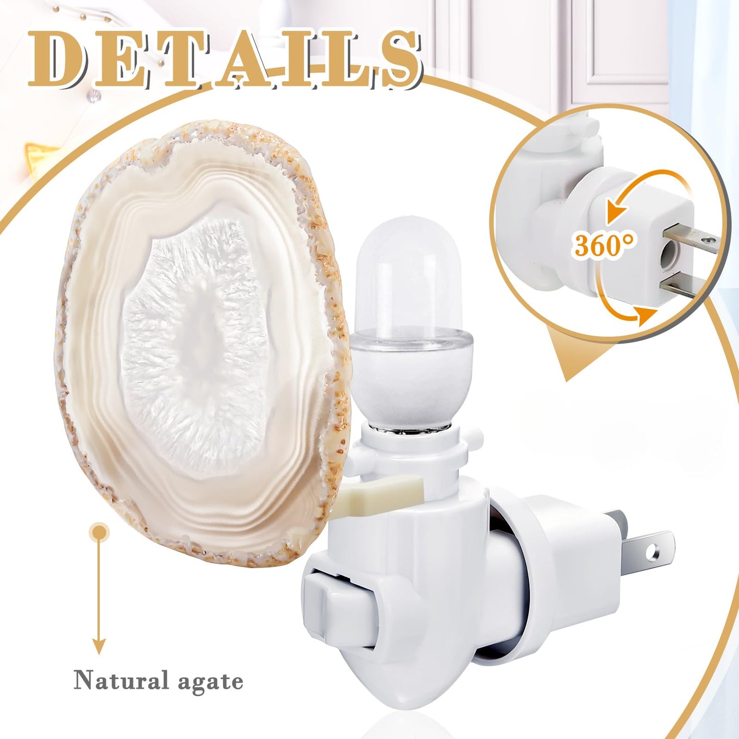 Hortsun Stone Nightlight Plug into Wall Christmas Agate Night Light Agate Slice Light Crystal with Switch Home Decor Hallway Lights, Nightlight for Toilet Kitchen Bedroom(Beige)