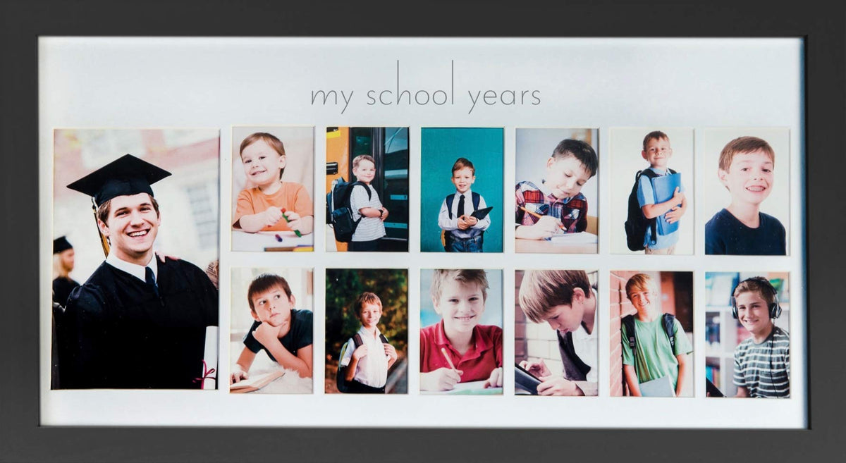 Green Pollywog School Years Picture Day Collage | Black Natural Wood Photo Display | K-12 Graduation Keepsake | School Photo Picture Display