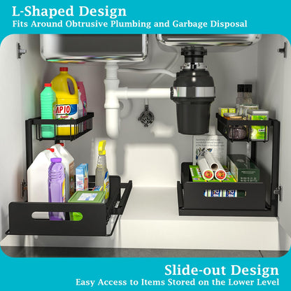 REALINN Under Sink Organizer, Pull Out Cabinet Organizer 2 Tier Slide Out Sink Shelf Cabinet Storage Shelves, Storage for Kitchen Bathroom, White, 2 Pack