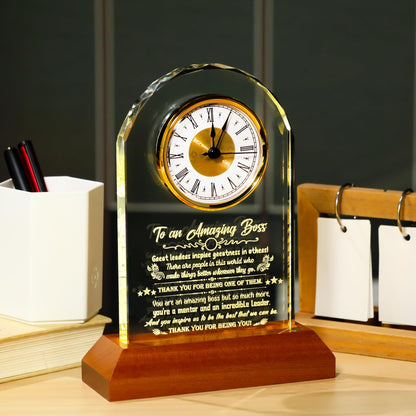 Arikyrist Boss Gifts for Women Going Away Clock for Female Bosses with Wooden Light Base Appreciation Retirement Presents for Men Lady Boss Boss's Day Gift Idea Office Decor