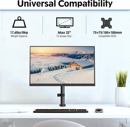 MOUNTUP Single Monitor Mount, Adjustable Monitor Stand for Max 32 Inch Flat Curved Computer Screen, Monitors Arm Desk Mount Fit VESA 75x75& 100x100, up to 17.6lbs, with C-Clamp and Grommet Base, Black