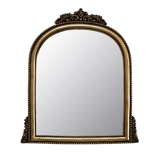 OIGUMR Small Vintage Gold Ornate Baroque Mirror Hanging Mirror Arched Resin Frame Size：15X11 inch