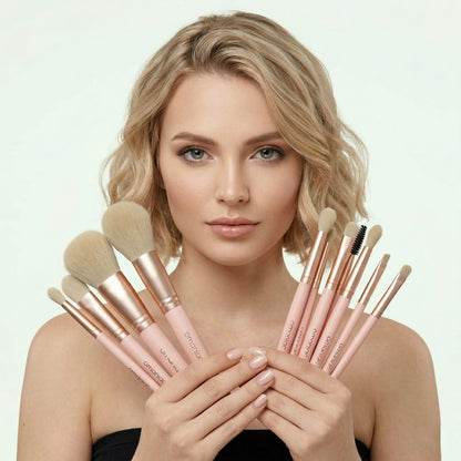 OMANIAC 20Pcs Makeup Brush Set Professional - Cruelty-Free Beauty Gift Kit for Beginners & Women - Premium Synthetic Foundation Eyeshadow Blending Face Powder Brushes with Travel Case (Pink)