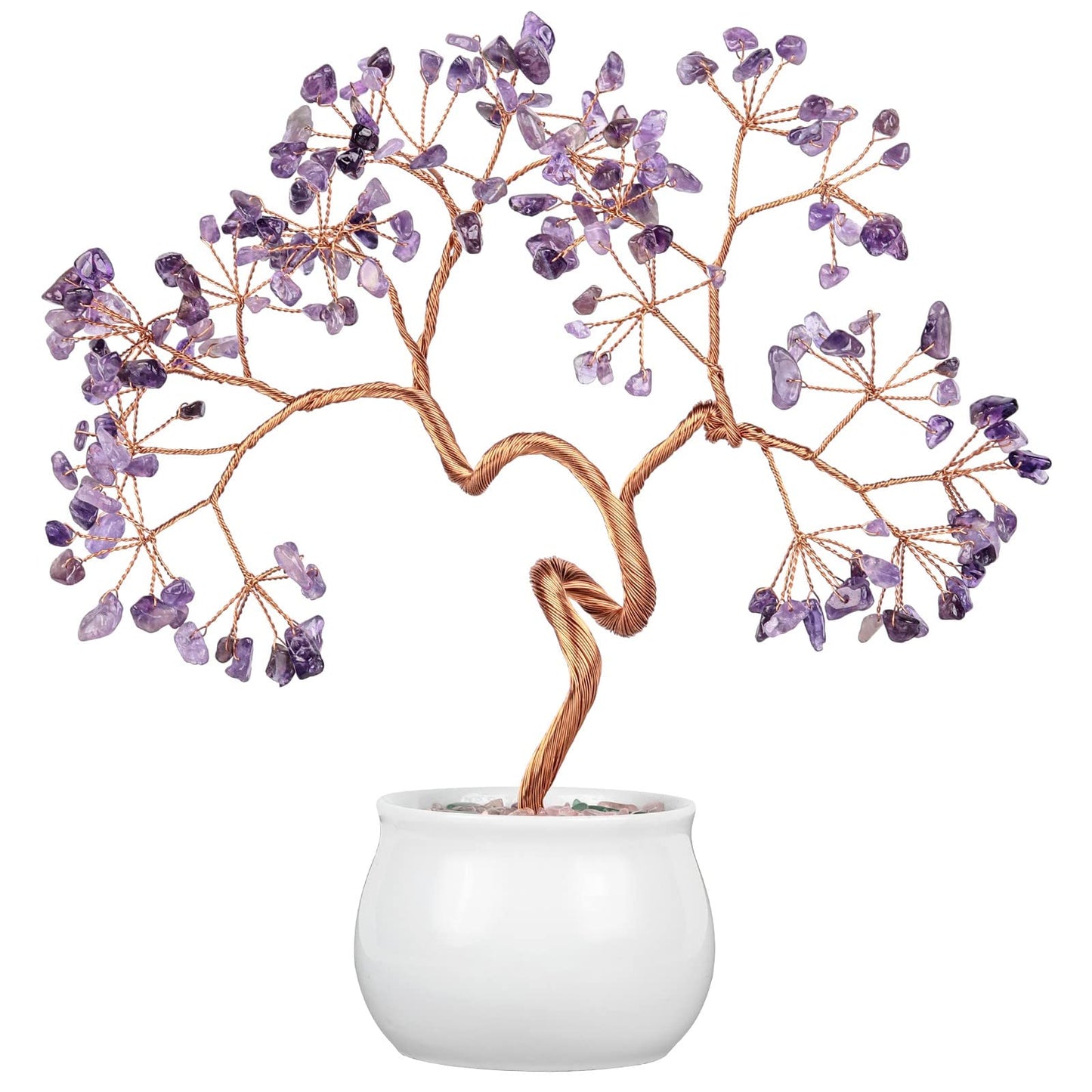 mookaitedecor Amethyst Crystal Money Tree with Ceramic Base Bonsai Feng Shui Tree Ornament for Office Home Decor, 8-9.5 Inch