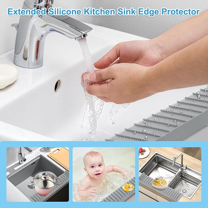 Silicone Faucet Splash Guard 4" x 30", Faucet Water Catcher Mat, Longer