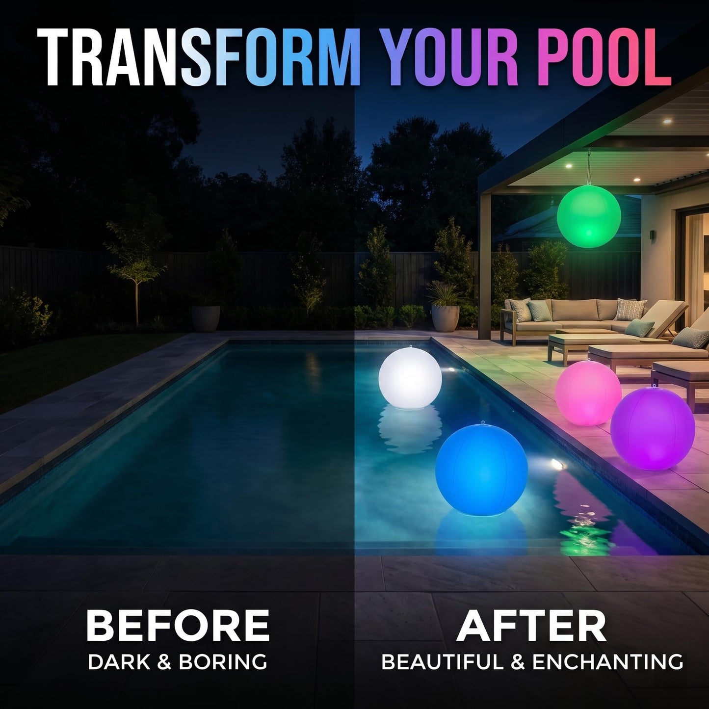 HAPIKAY Solar Floating Pool Lights, 2 Pack, 14-Inch Auto Color-Changing LED Light Balls, Waterproof Inflatable Solar Pool Light, Patio, Backyard Pond Event Wedding Decor