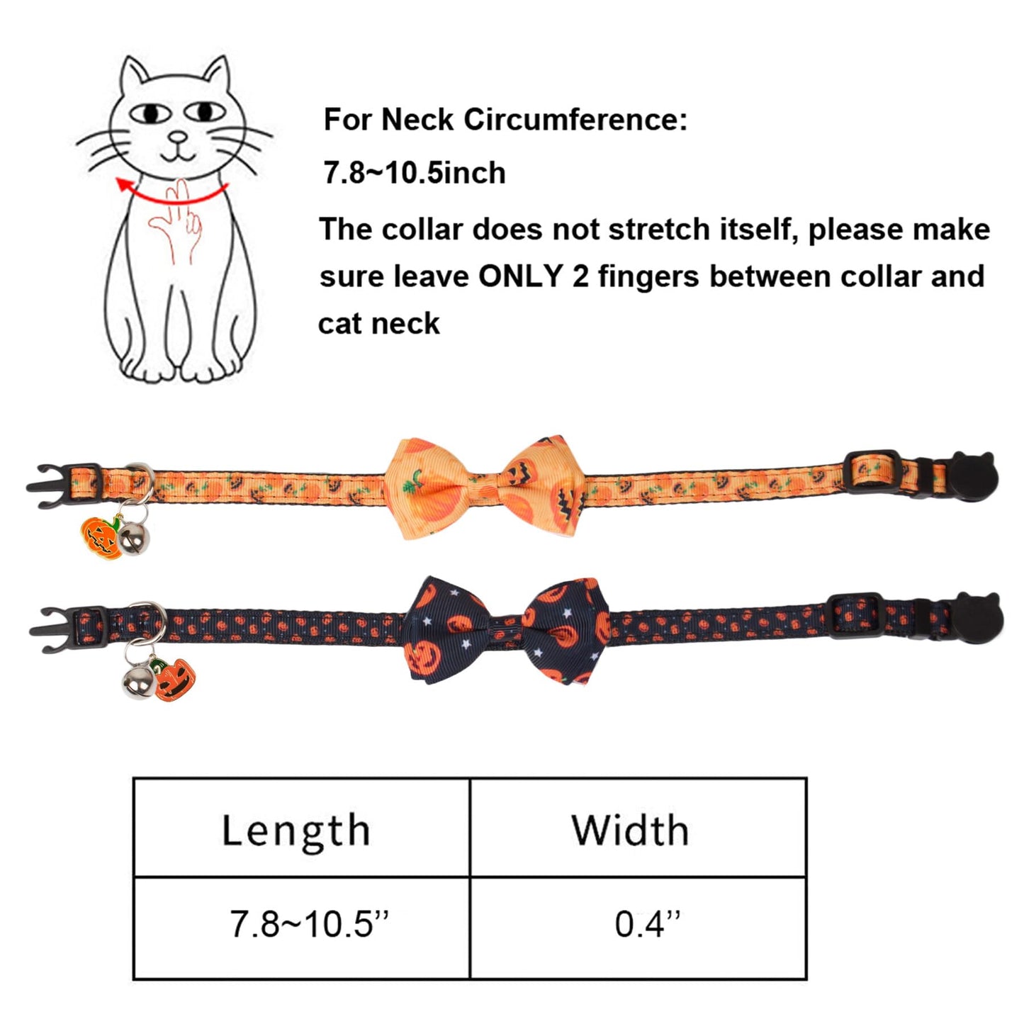 PTDECOR Halloween Cat Collars with Bow Tie Bell, 2 Pack Breakaway Kitten Collar with Removable Bowtie Pumpkin Halloween Collar for Girl Boy Cats (Black & Yellow)