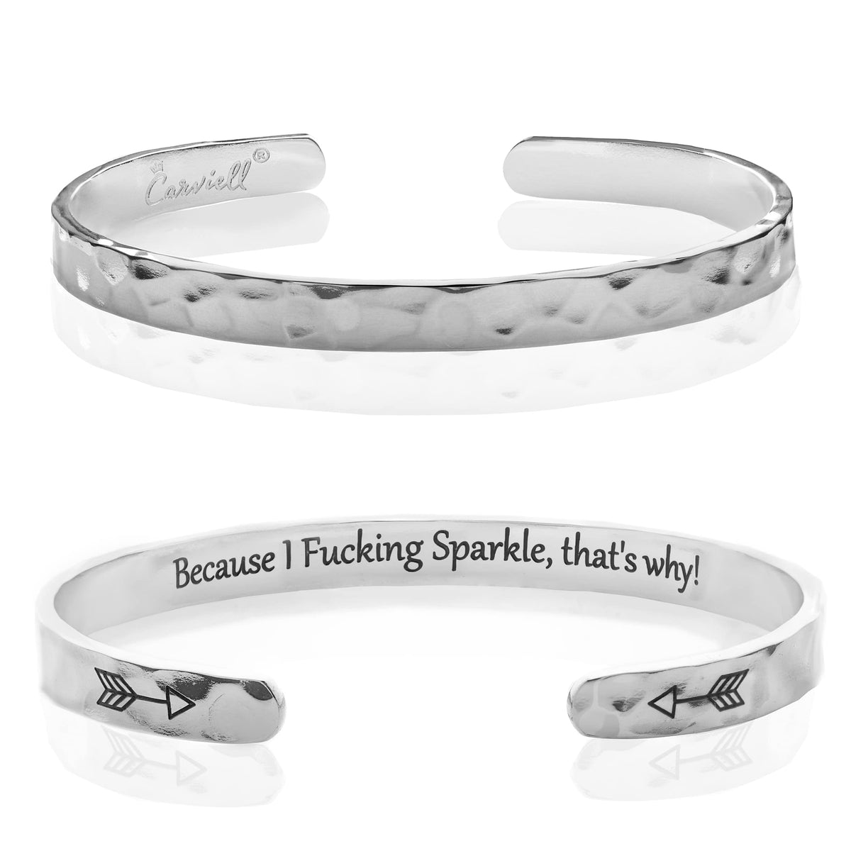 Carviell Hammered Engraved Bracelet for Women, Stainless Steel, Motivational Silver Cuff, Funny Teens Gifts, Graduation Bangle