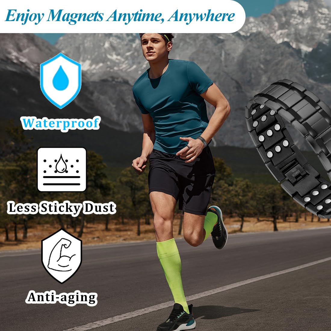 Vicmag 3X Magnetic Bracelet for Men Pure Titanium Bracelet 3500 Gauss Ultra Strength Magnets Adjustable Wristband with Adjustment Tool & Gift Box (Black)